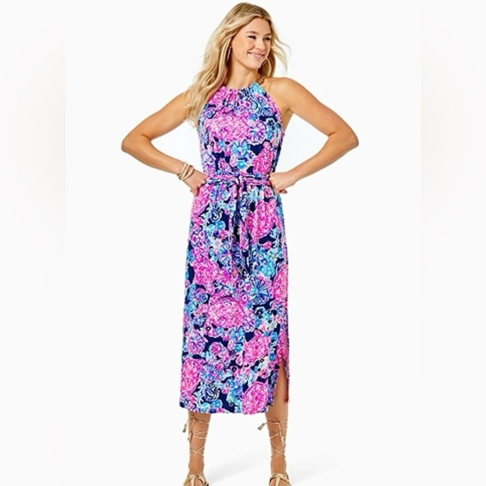 LILLY PULITZER Bingham Midi Dress High Tide In Turtle Amazement Large